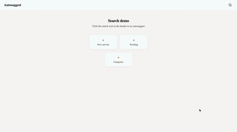Use case 1: Trending searches on focus — suggestions appear on focus, then update as you type