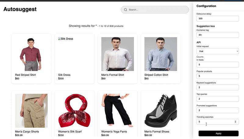 Use case 2: Intial Request on focus — suggestions appear on focus, then update as you type